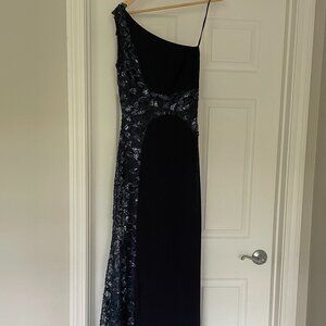 David Meister Long One Shoulder Beaded Gown, sz4
